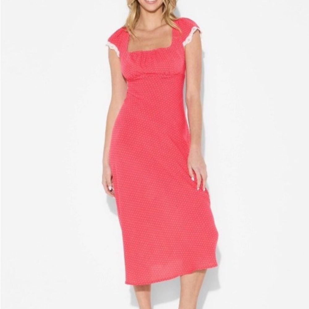 Wild Fable Coral Midi Dress with Lace Trim